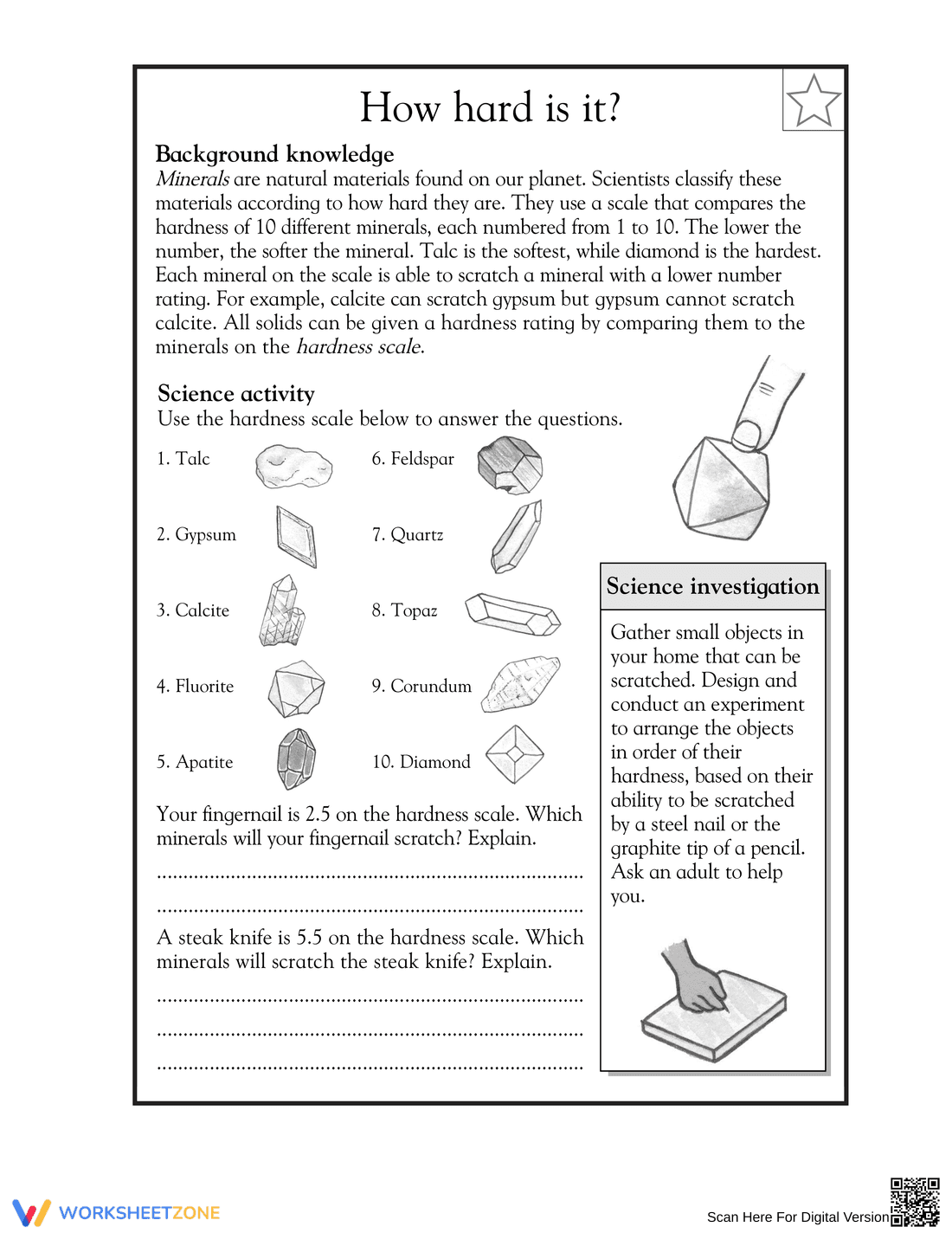 Essential Mohs Mineral Hardness Scale Worksheet | Grade 4 - Page 1