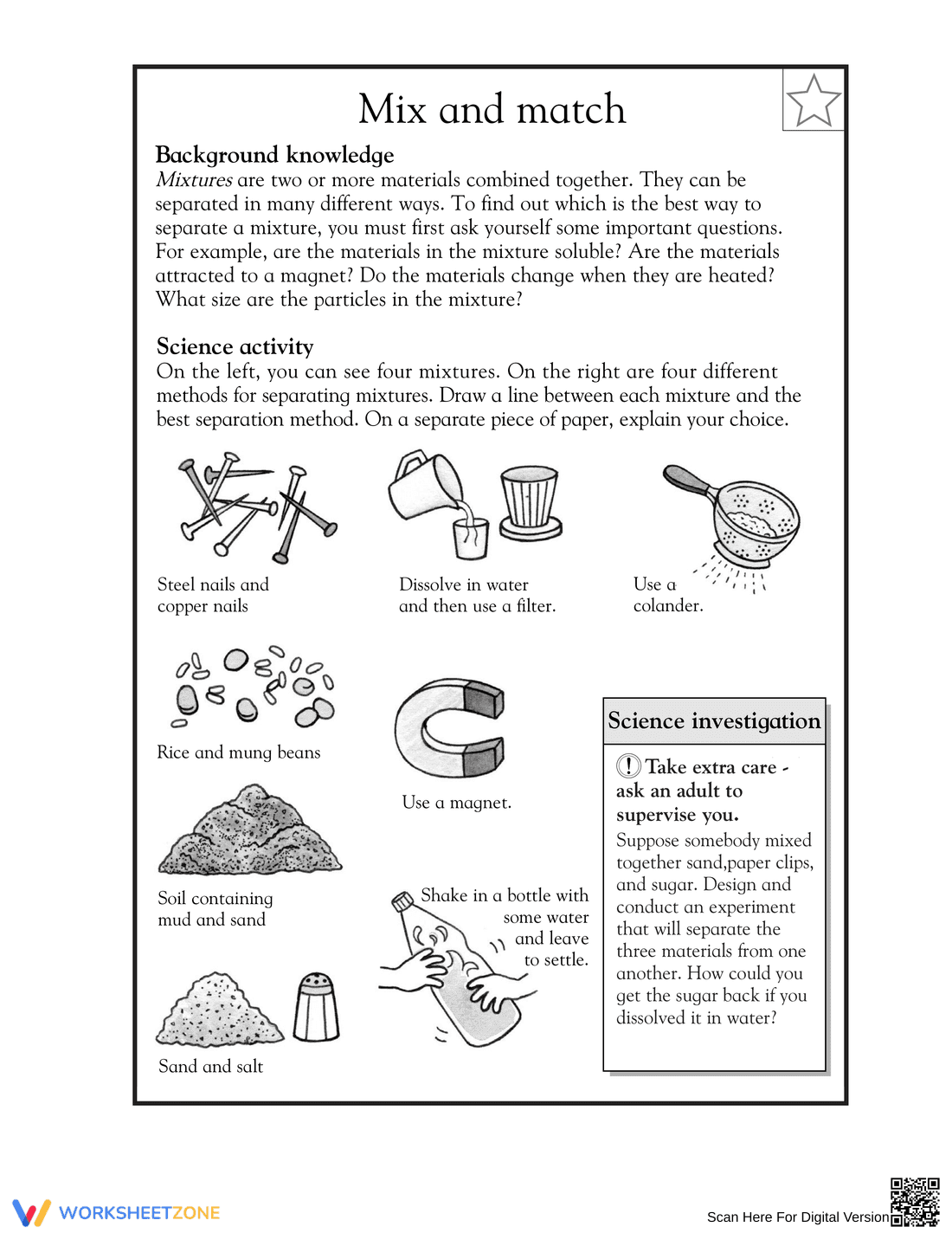 Essential Grade 4 Separating Mixtures Science Worksheet - Page 1