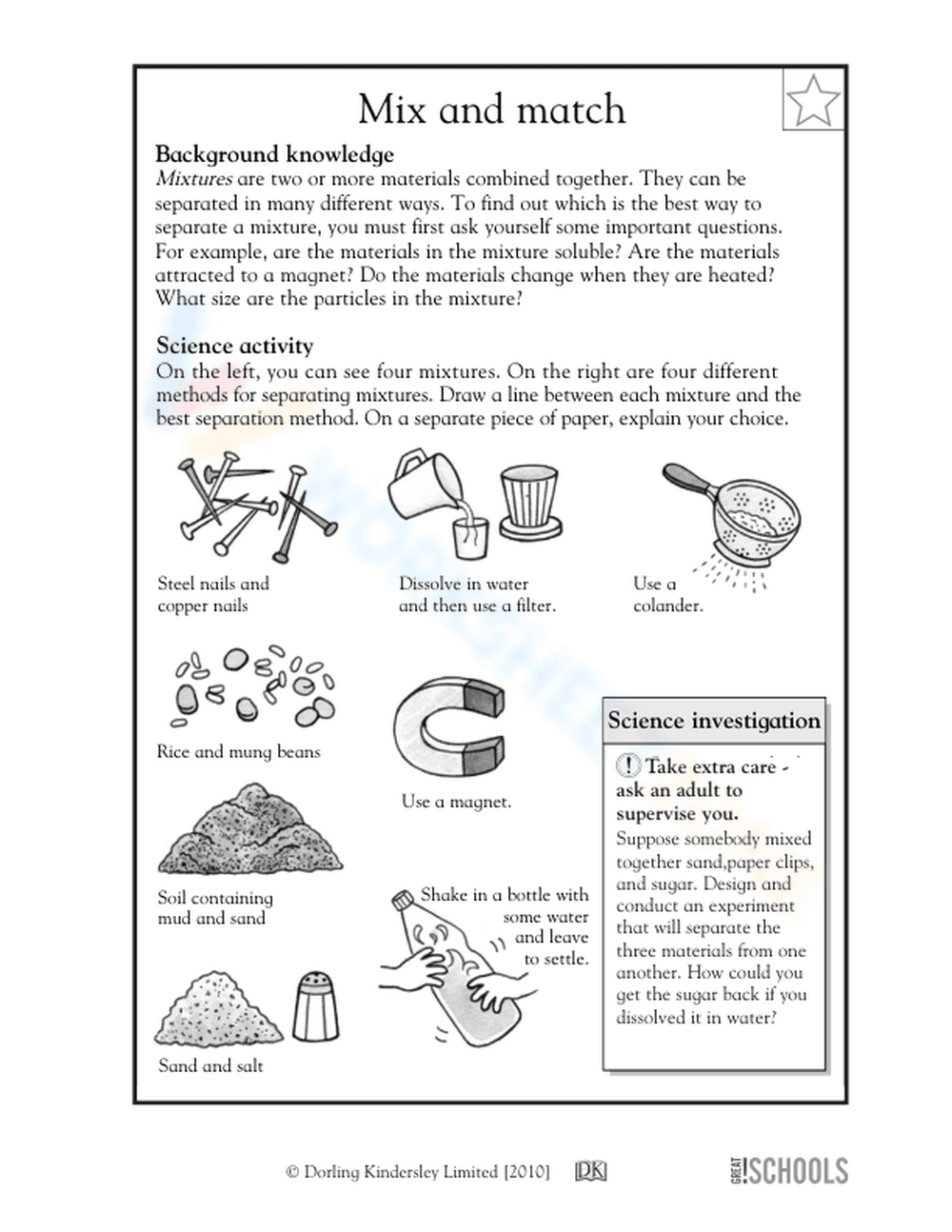 Essential Grade 4 Separating Mixtures Science Worksheet - Page 1