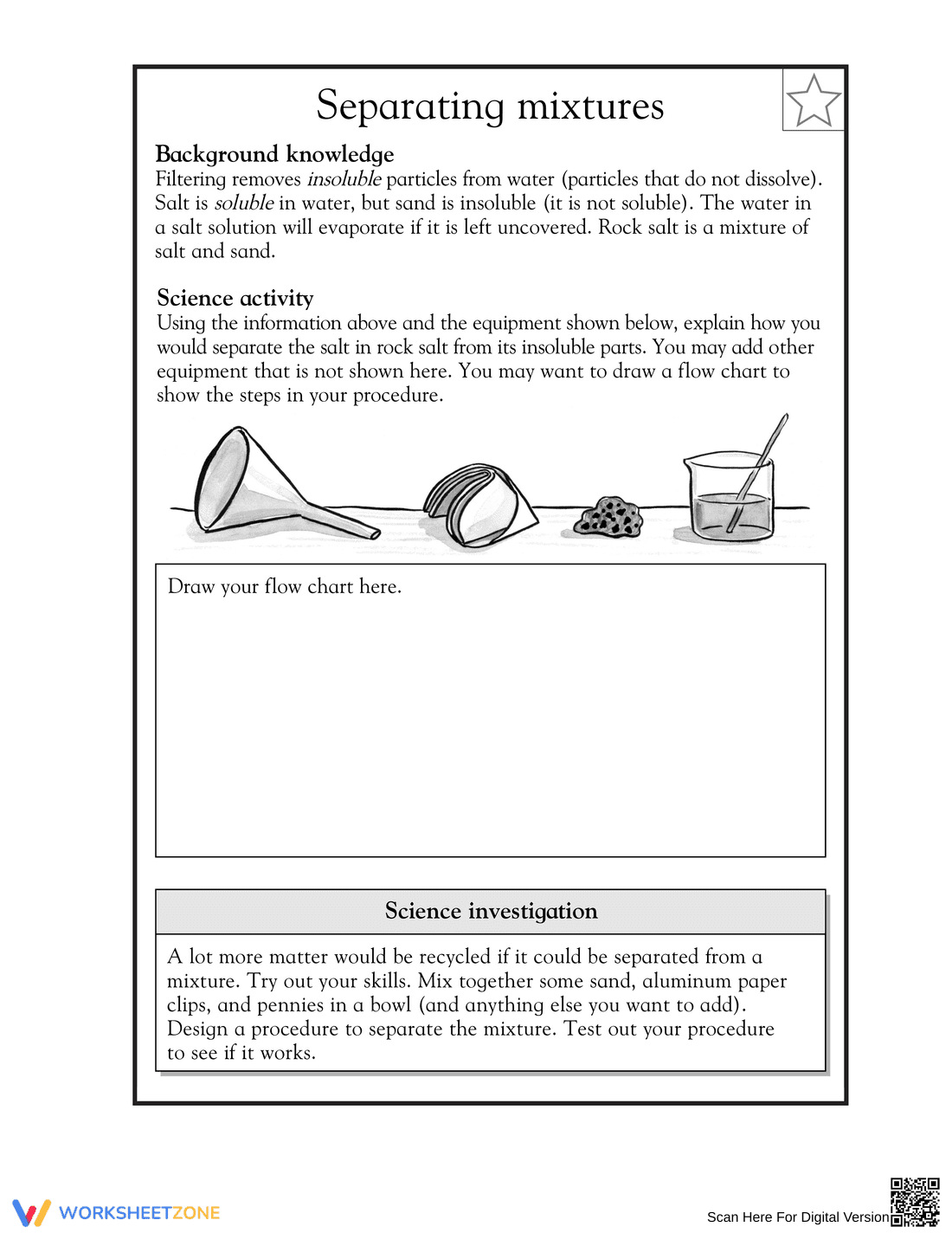 Grade 5 Separating Mixtures — Essential No-Prep Worksheet - Page 1