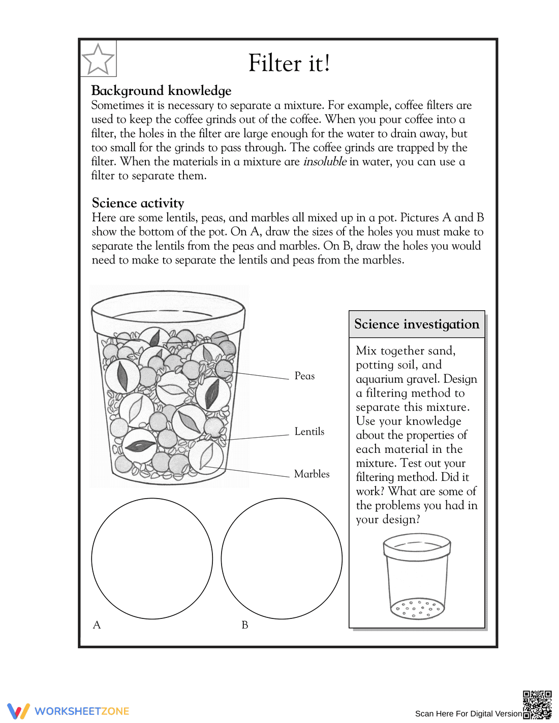 Filter It! Essential Grade 4 Science Mixture Worksheet - Page 1