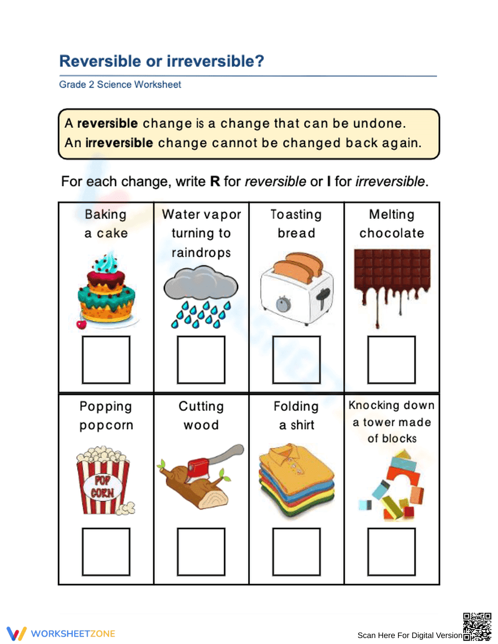 Grade 2 Reversible Changes — Printable No-Prep Worksheet - Page 1