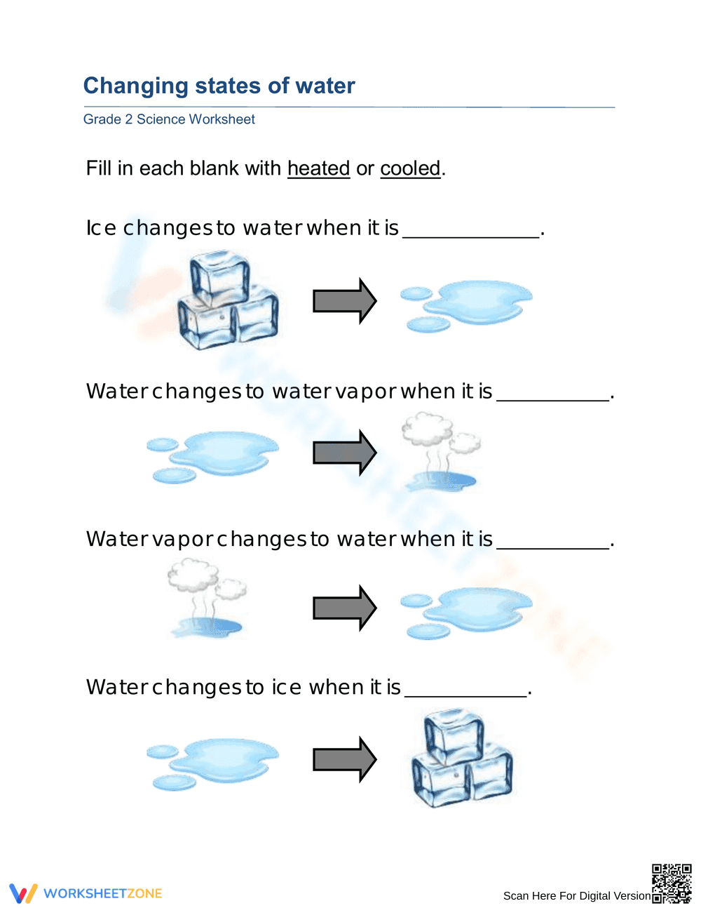 Grade 2 Changing States of Water — Printable Worksheet - Page 1