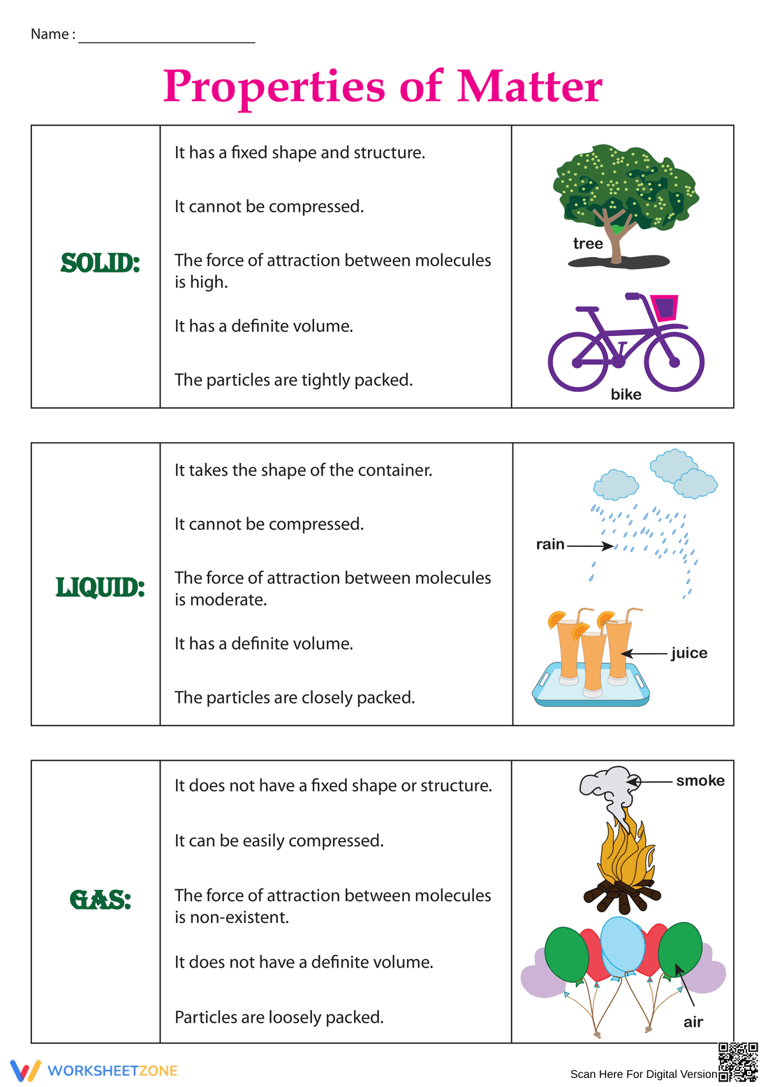 Printable Properties of Matter Chart | Grade 2-3 Science - Page 1