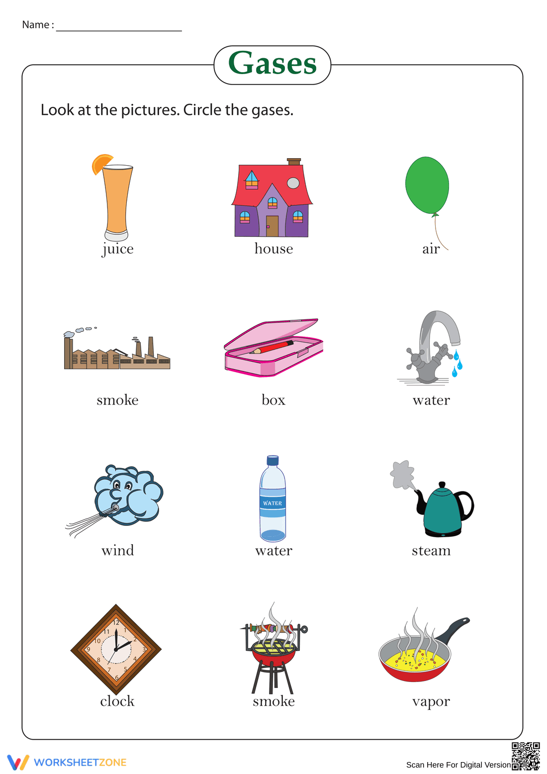 Essential Identify the Gases Worksheet | Grade 2-3 Science - Page 1