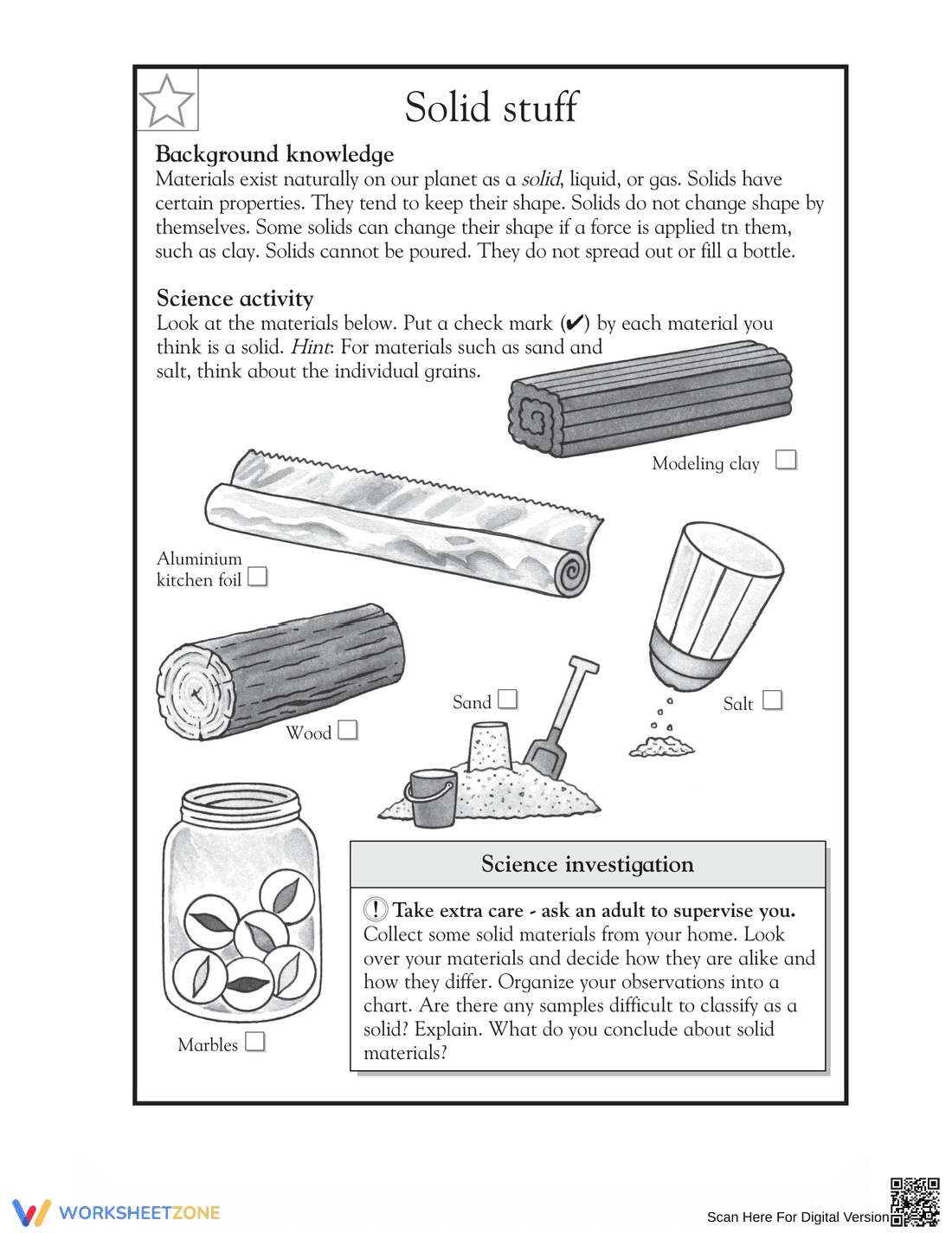 Printable Solids Worksheet | Grade 3-4 Science Essential - Page 1
