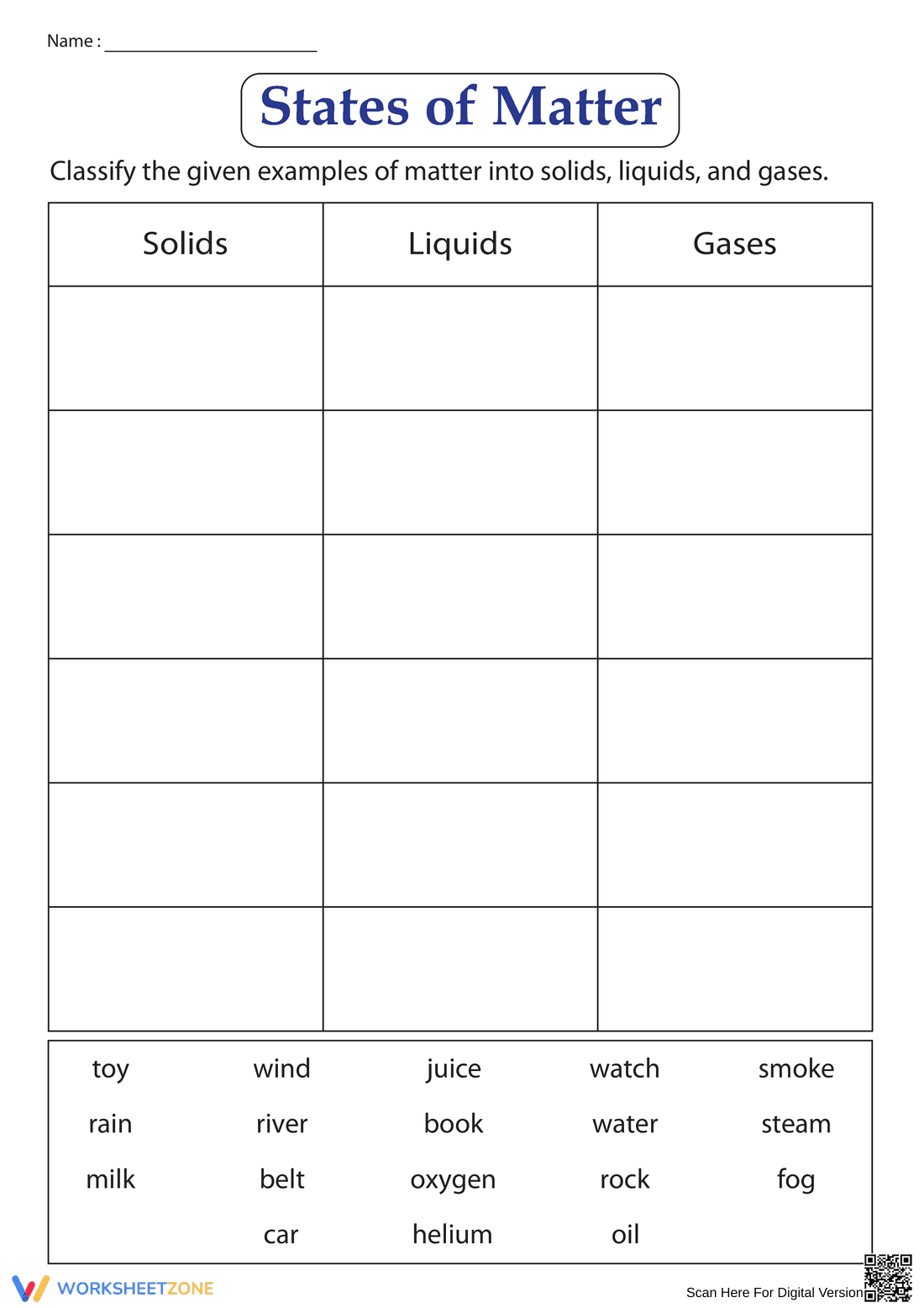 Essential States of Matter Sort Printable: Grade 2-3 Science - Page 1