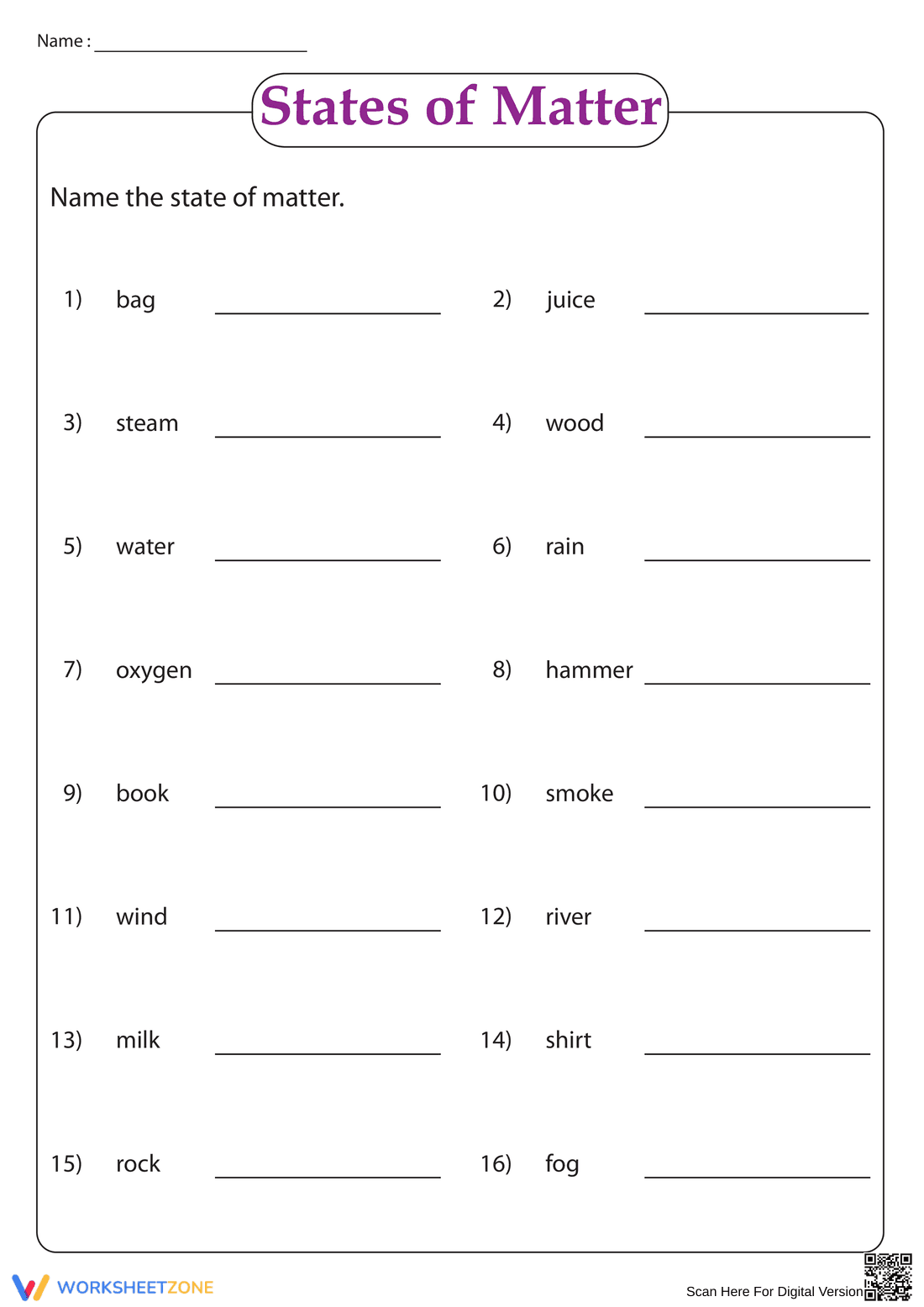 Printable States of Matter Worksheet | Grade 2-3 Science - Page 1