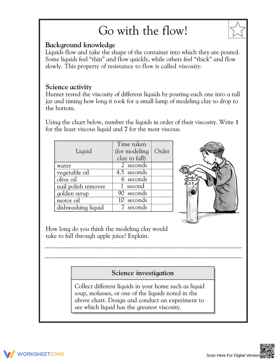 Viscosity of Liquids Printable Worksheet | Grade 5 Science - Page 1