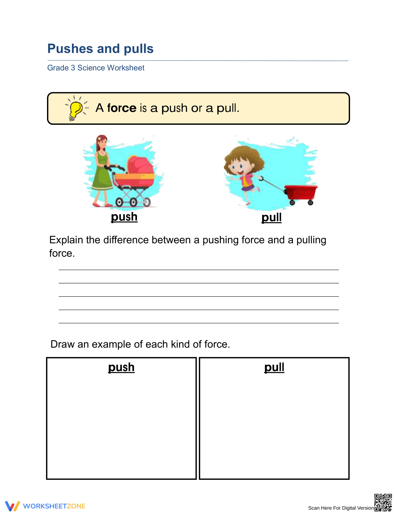 Essential Pushes and Pulls Worksheet | Grade 3 Science - Page 1