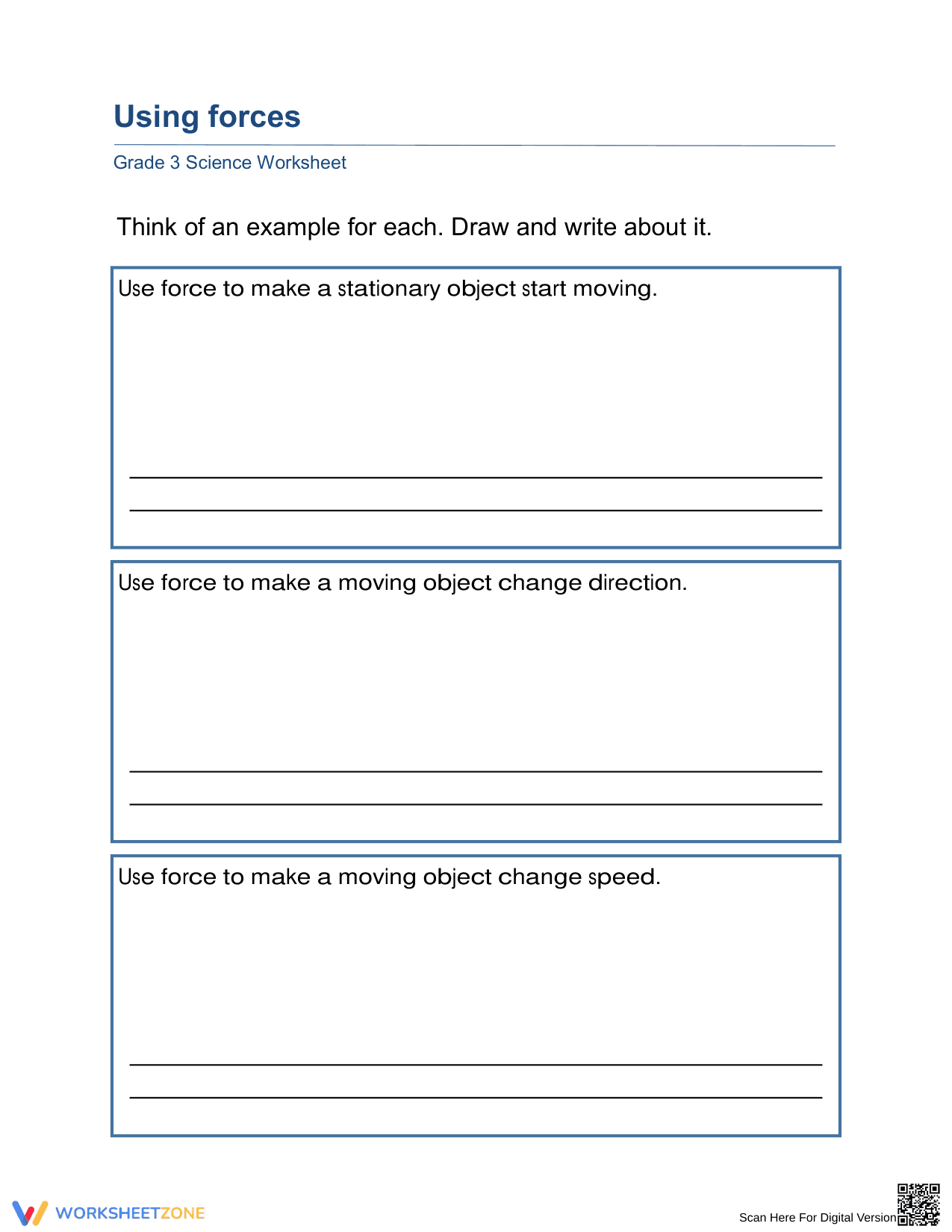 Grade 3 Forces & Motion — Printable No-Prep Worksheet - Page 1