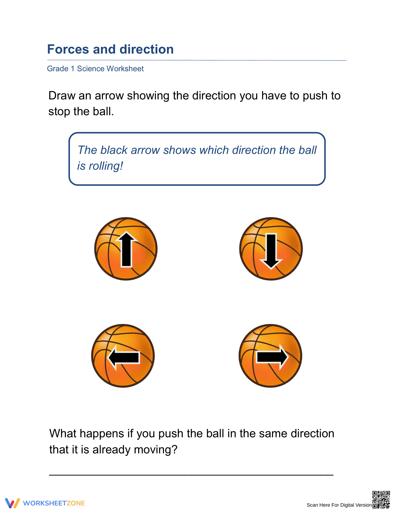 Essential Forces and Direction Worksheet | Grade 1 Science - Page 1