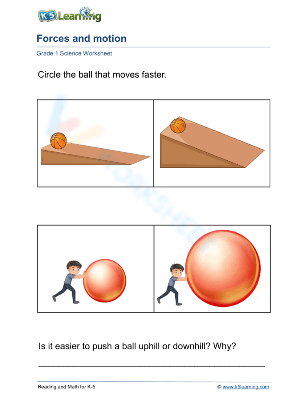 Essential Forces and Motion Worksheet | Grade 1 Science - Page 1
