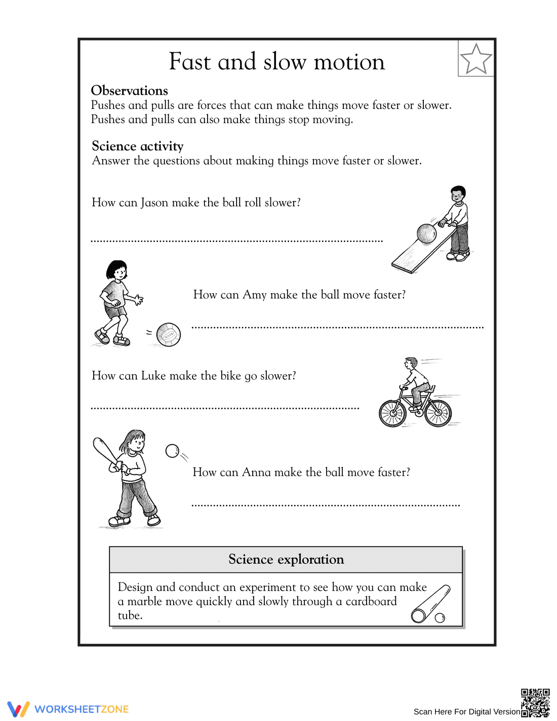 Essential Fast and Slow Motion Worksheet | Grade 1-2 Science - Page 1