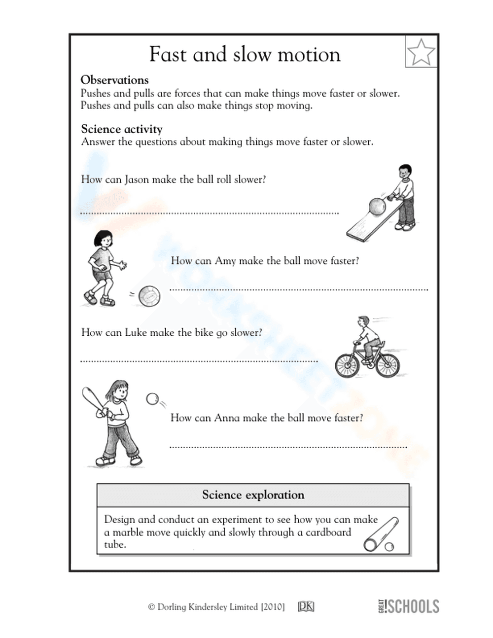Essential Fast and Slow Motion Worksheet | Grade 1-2 Science - Page 1