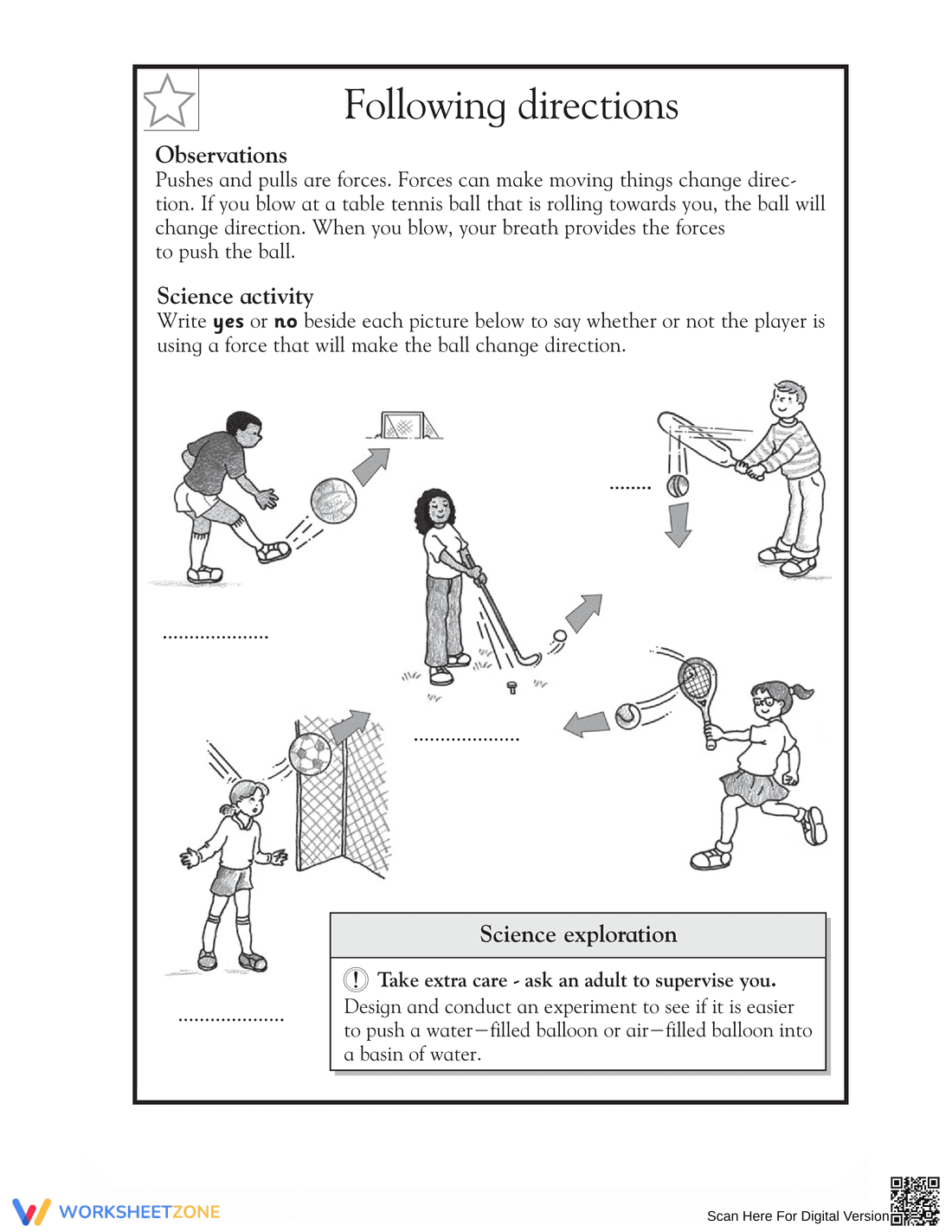 Following Directions: Forces and Direction Change Worksheet - Page 1
