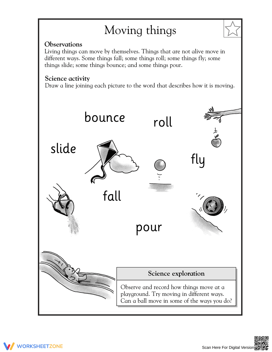 Essential Force & Motion Worksheet | Moving Things Grade 1 - Page 1
