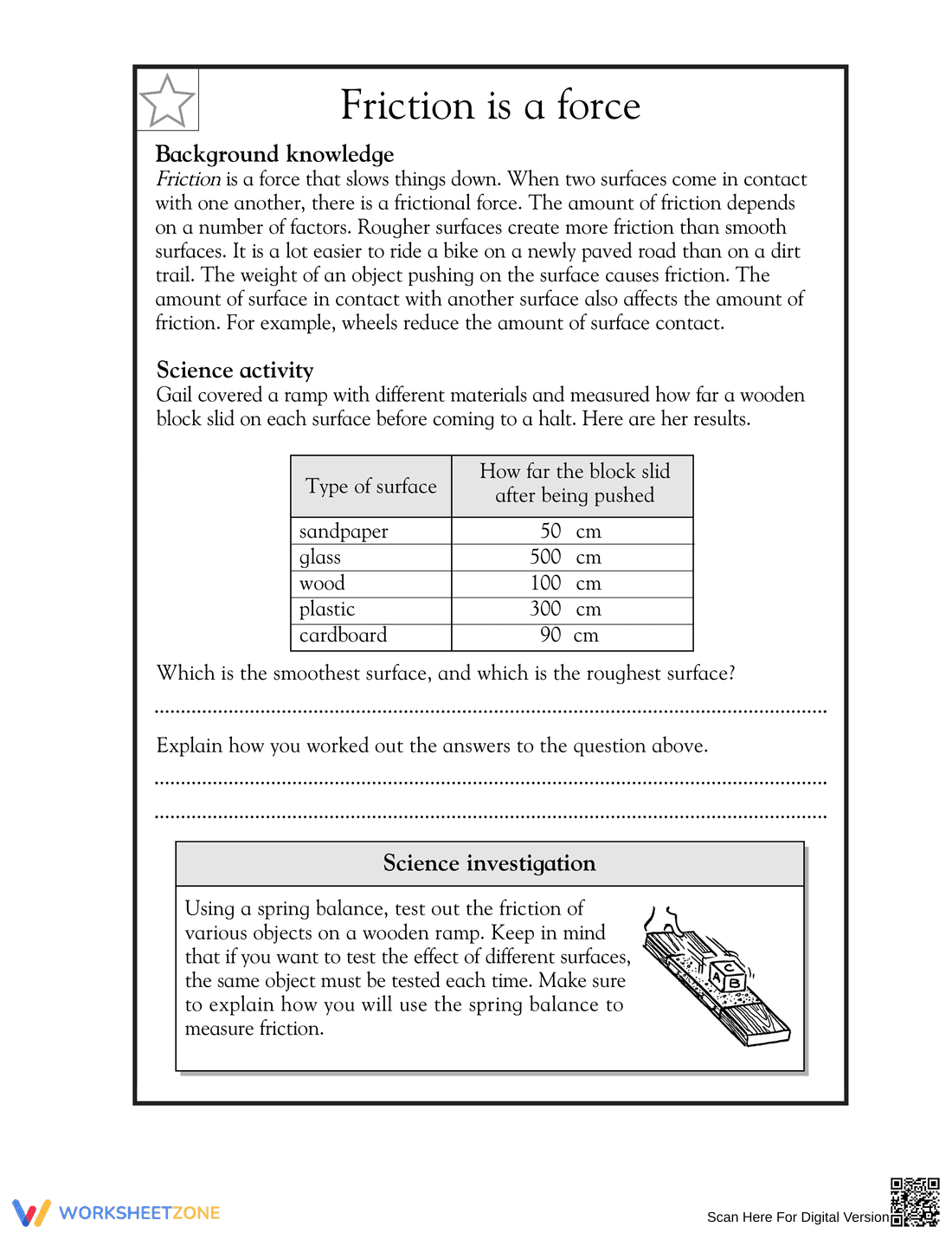 Essential Friction as a Force Worksheet | Grade 5 Science - Page 1