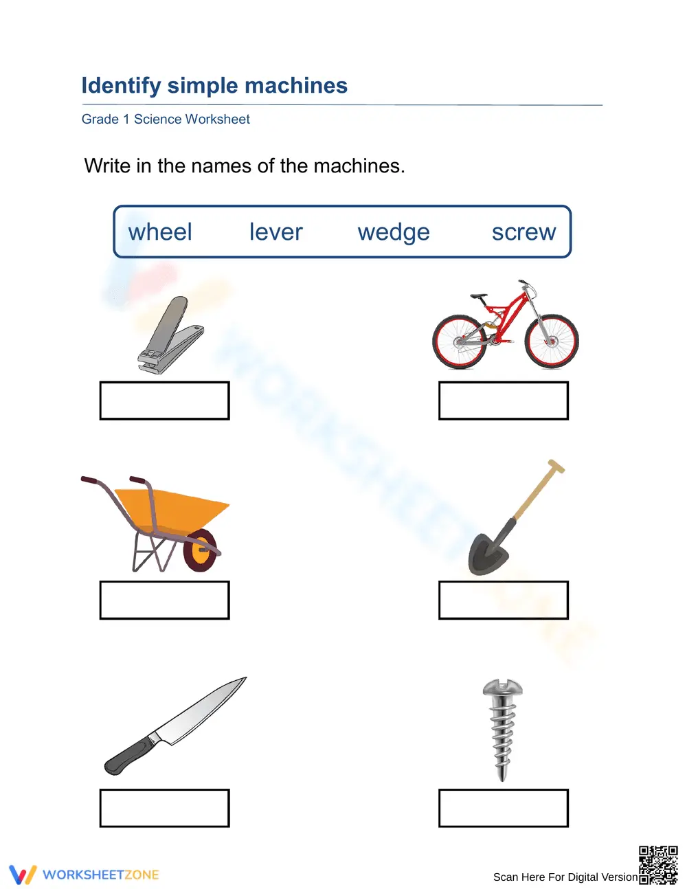 Essential Simple Machines Worksheet | Grade 1 Science - Page 1