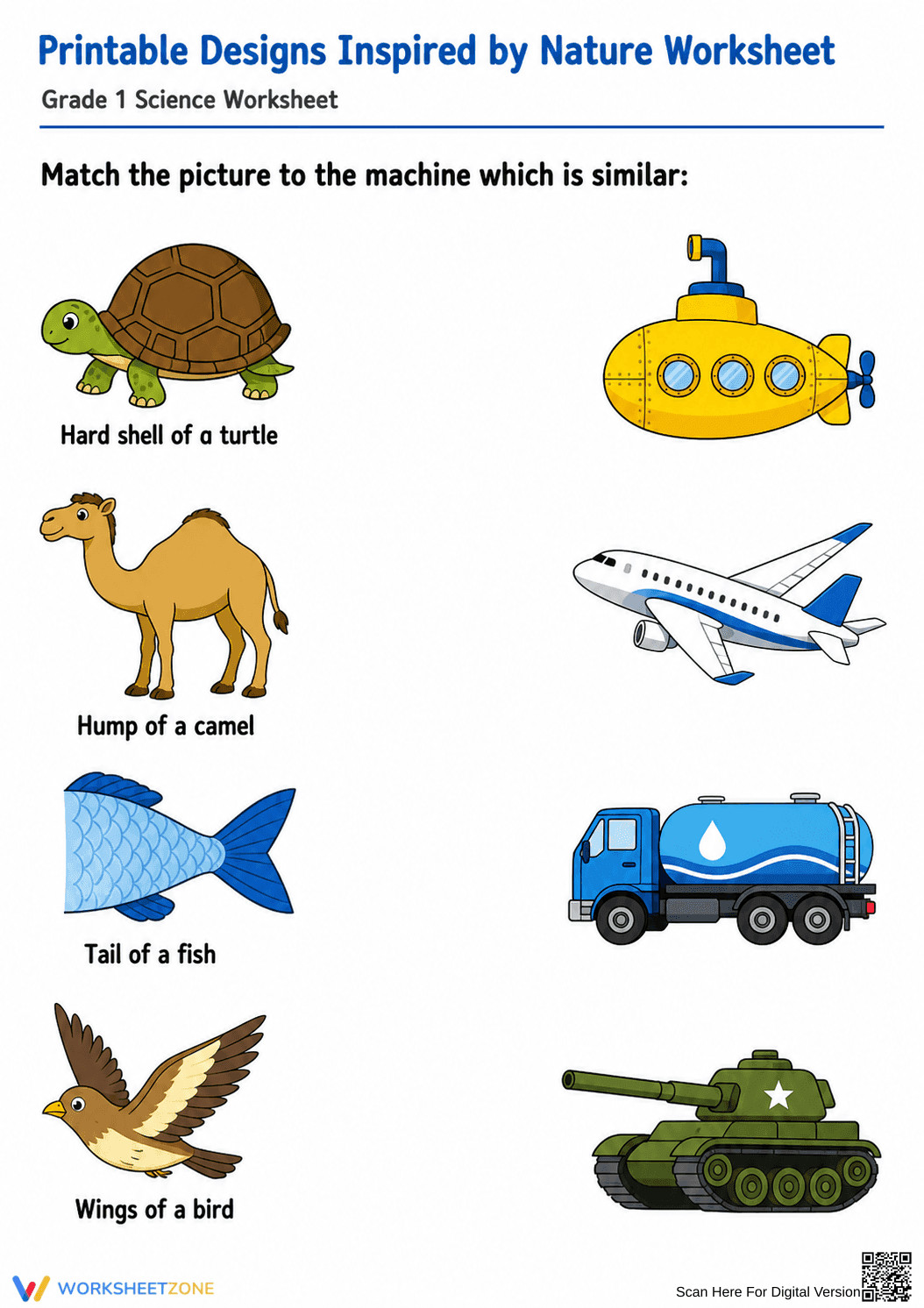 Grade 1 Biomimicry — Printable No-Prep Worksheet - Page 1