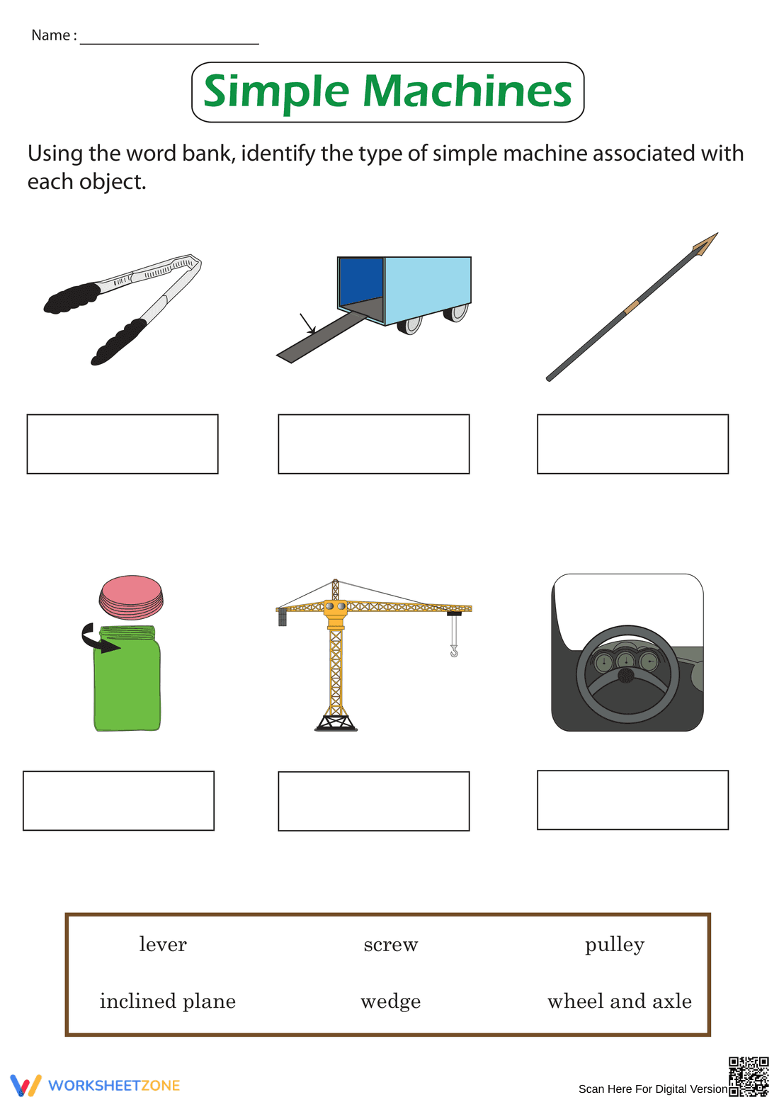 Simple Machines Worksheet | Grade 3-4 Printable Science - Page 1