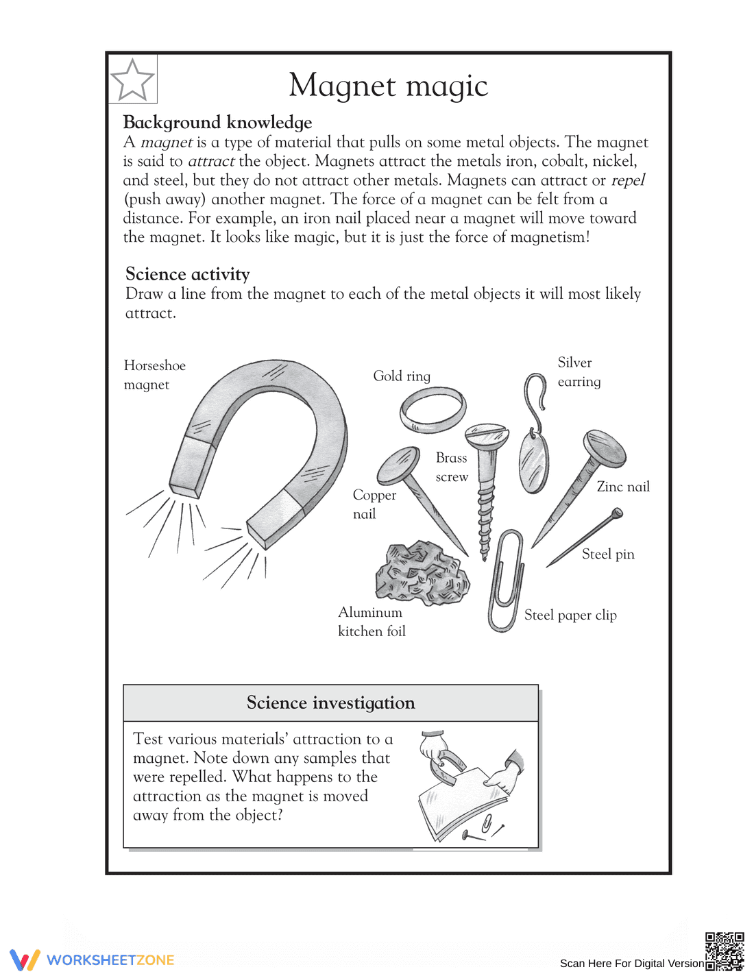 Printable Grade 3 Magnetism Worksheet: Magnet Magic - Page 1