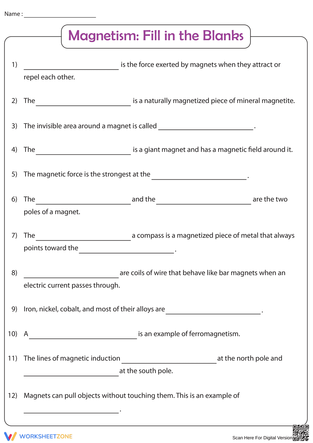 Printable Magnetism Worksheet | Grade 6 & 7 Science - Page 1
