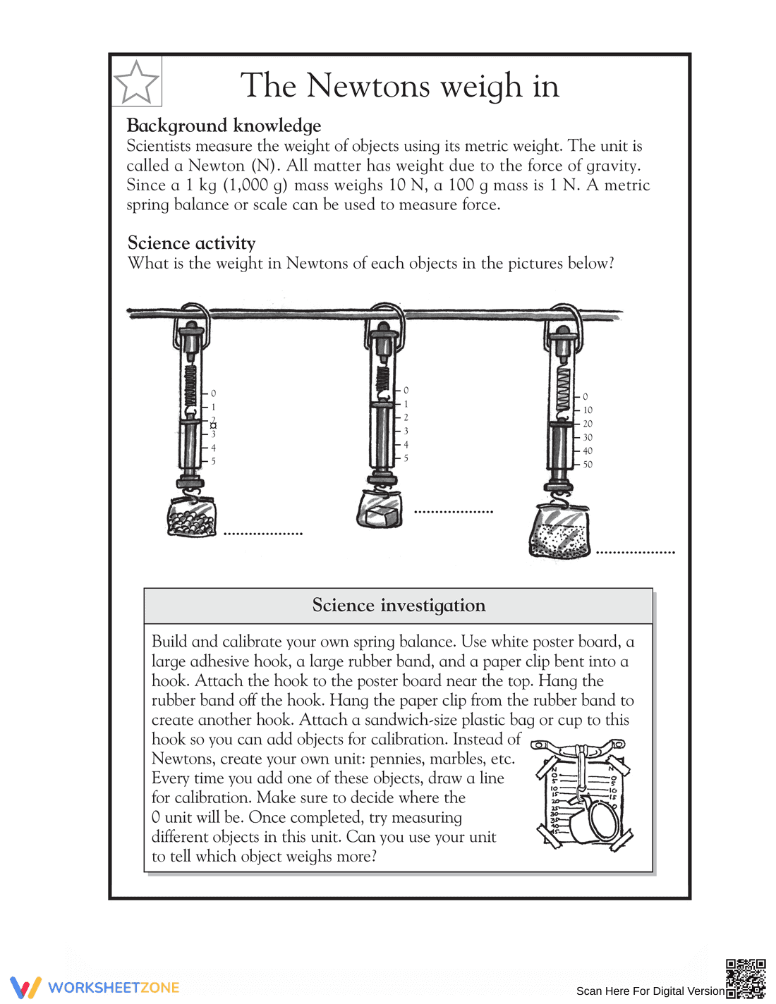 Essential Grade 5 Newton & Force Science Worksheet - Page 1