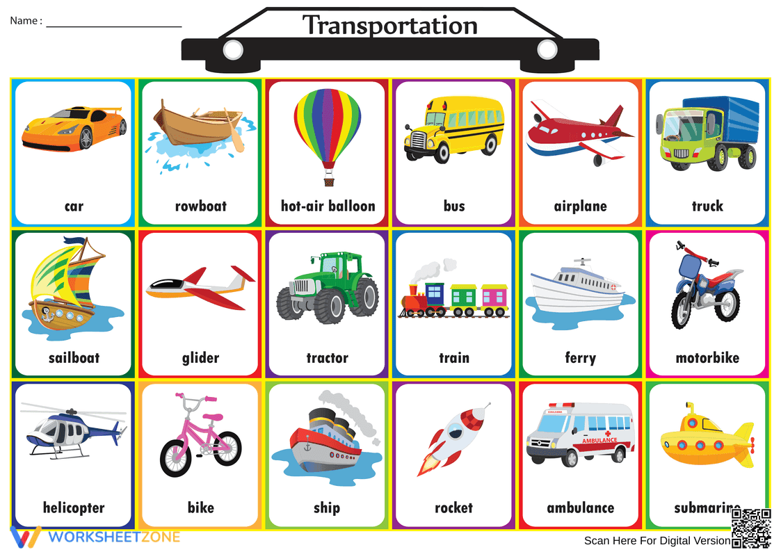 Grade K-1 Transportation — Essential No-Prep Reference Chart - Page 1