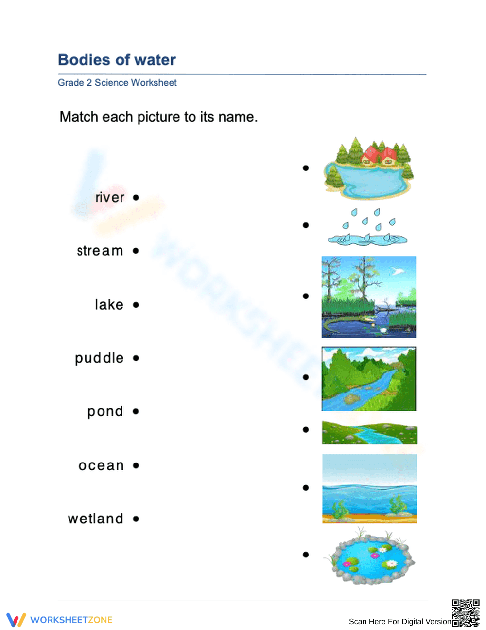 Grade 2 Bodies of Water — Essential No-Prep Worksheet - Page 1