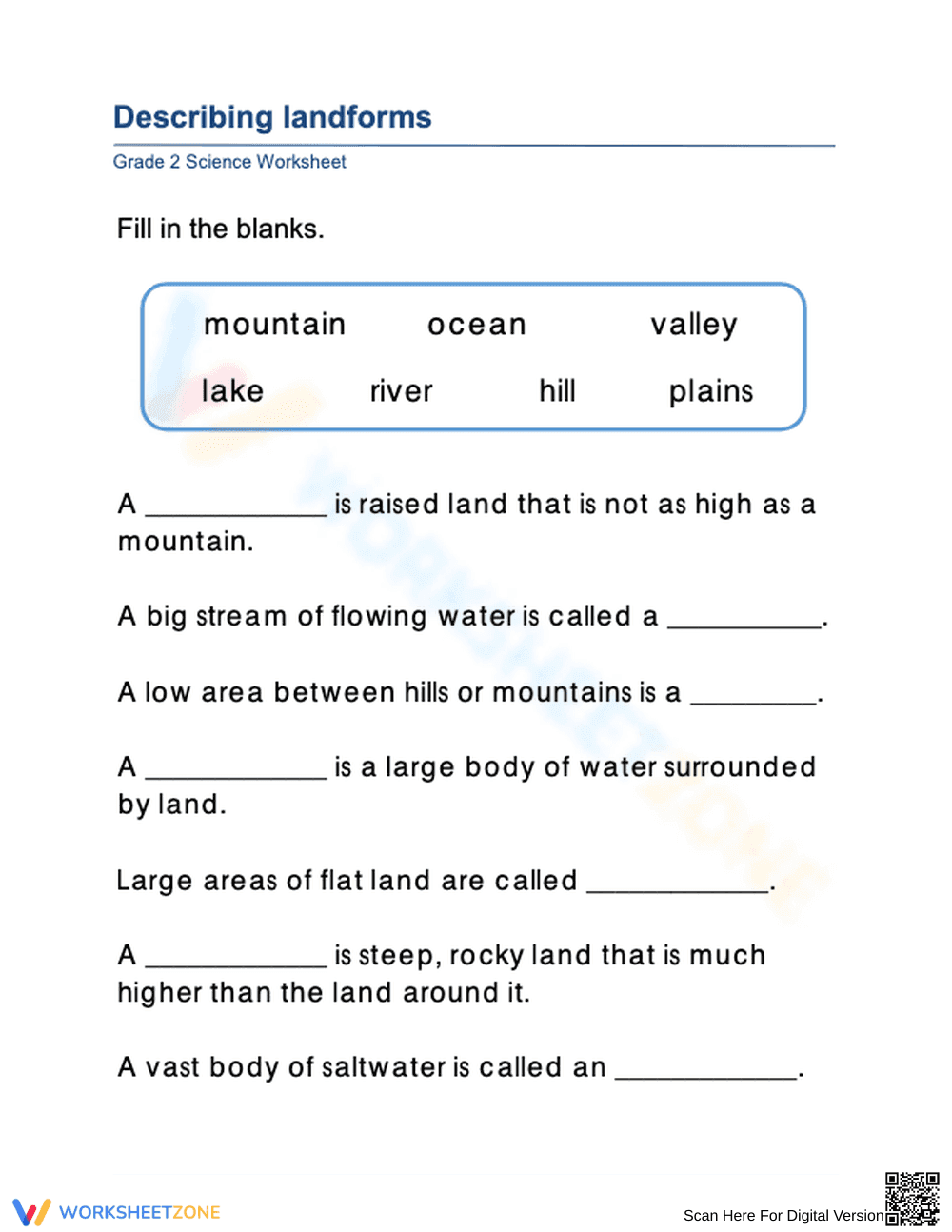 Essential Landforms Worksheet | Grade 2 Science Printable - Page 1