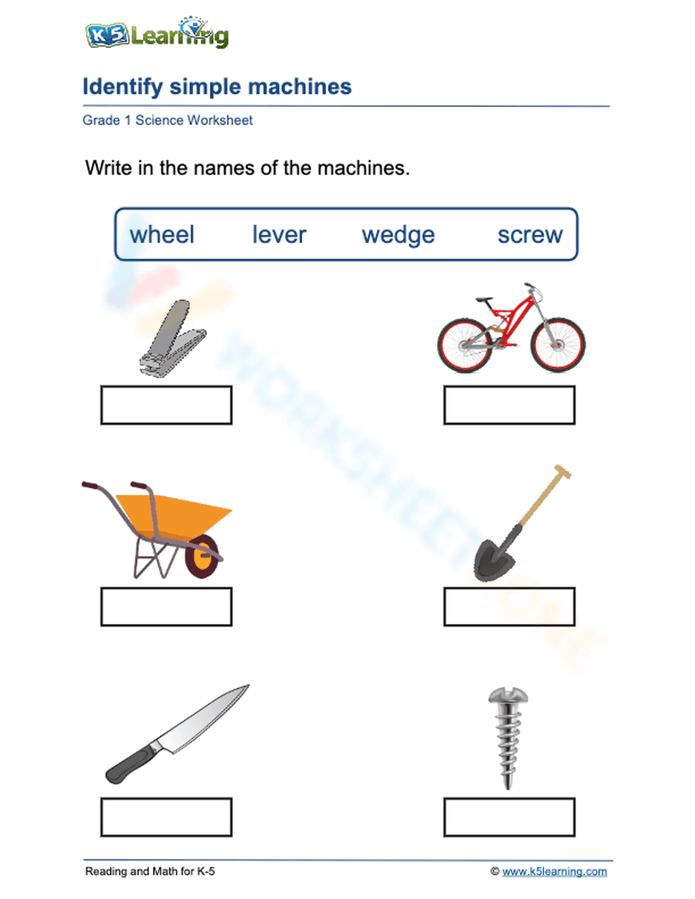 Essential Simple Machines Worksheet | Grade 1 Science - Page 1