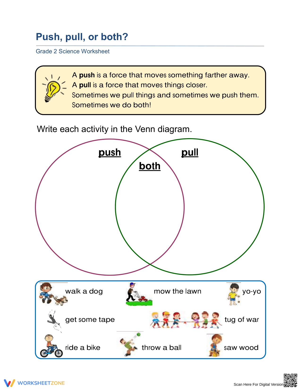 Essential Push and Pull Venn Diagram Worksheet | Grade 2 - Page 1
