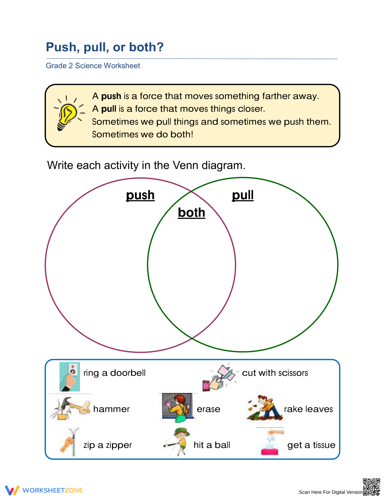 Printable Push, Pull, or Both? Worksheet | Grade 2 Science - Page 1