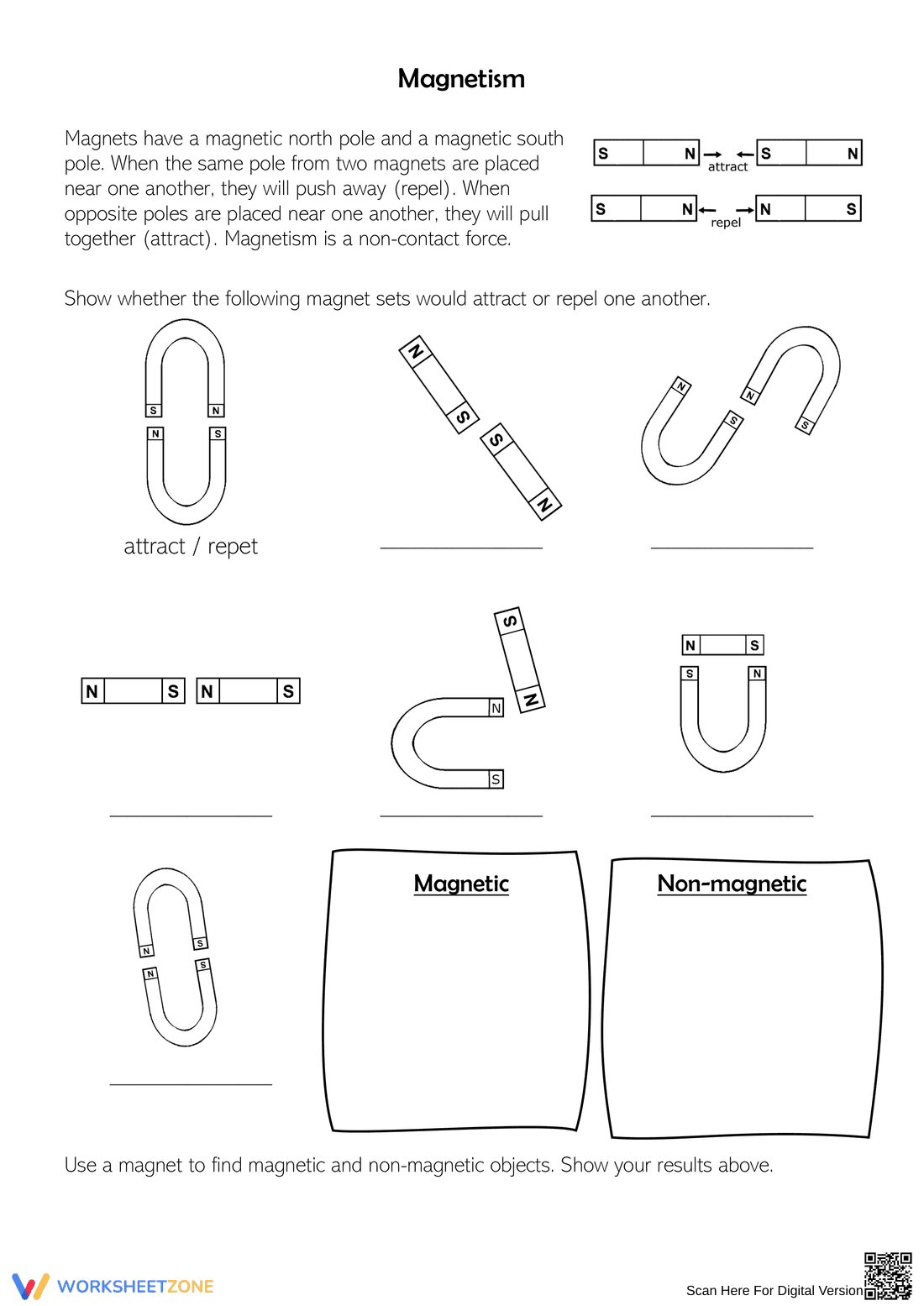 Grades 3-6 Magnetism — Printable No-Prep Worksheet - Page 1