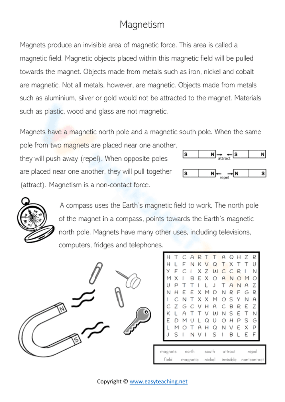 Understanding Magnetism Reading and Word Search Activity - Page 1