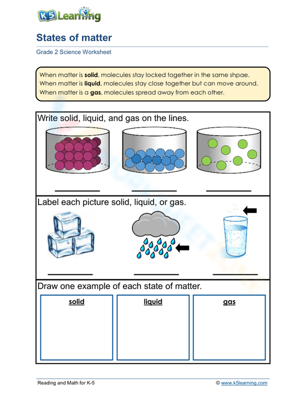 States of Matter Worksheet - Page 1