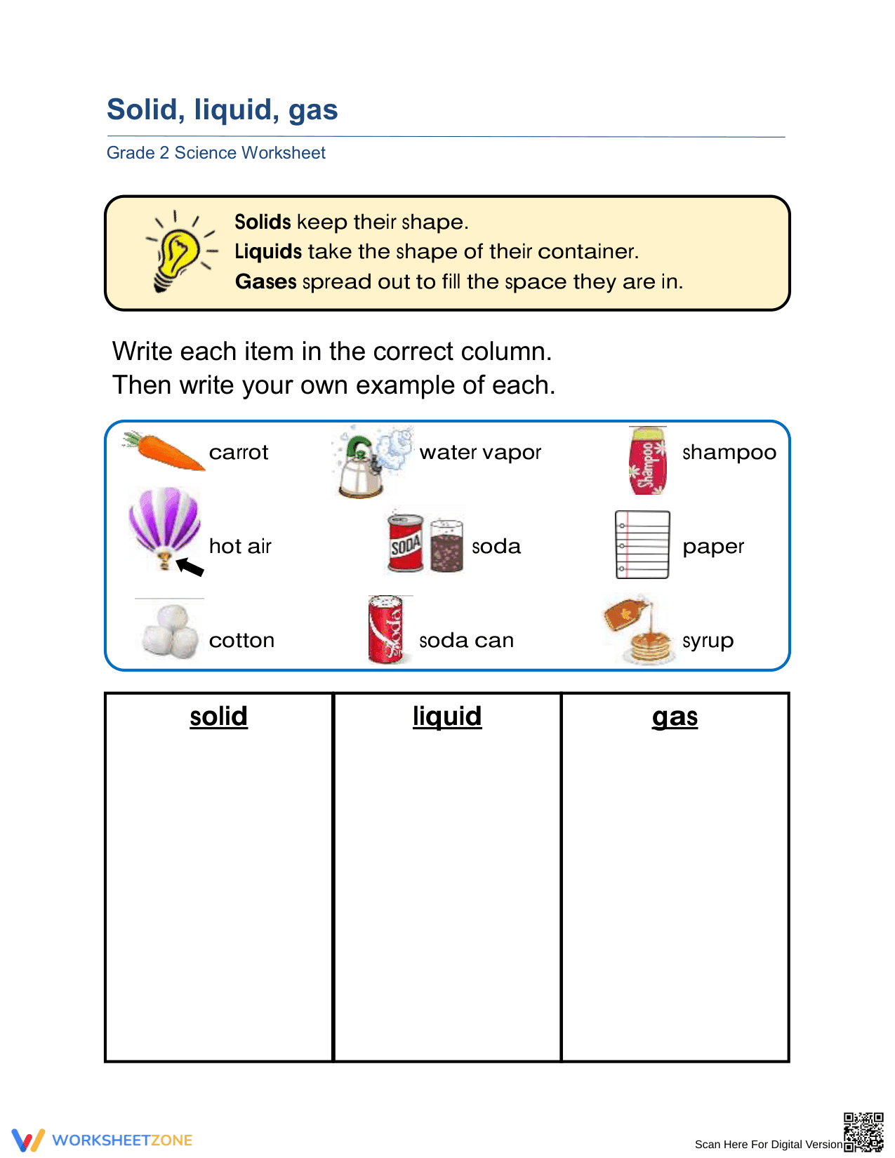 Solid, Liquid, and Gas Sorting Activity - Page 1
