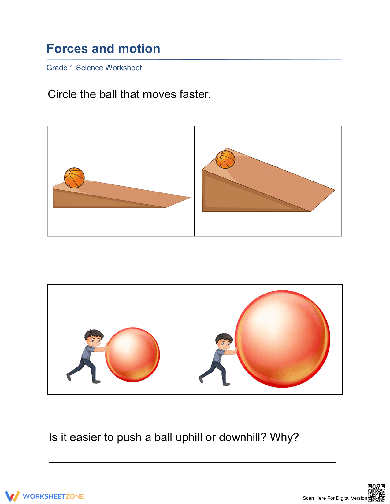 Essential Grade 1 Forces and Motion Printable Worksheet - Page 1