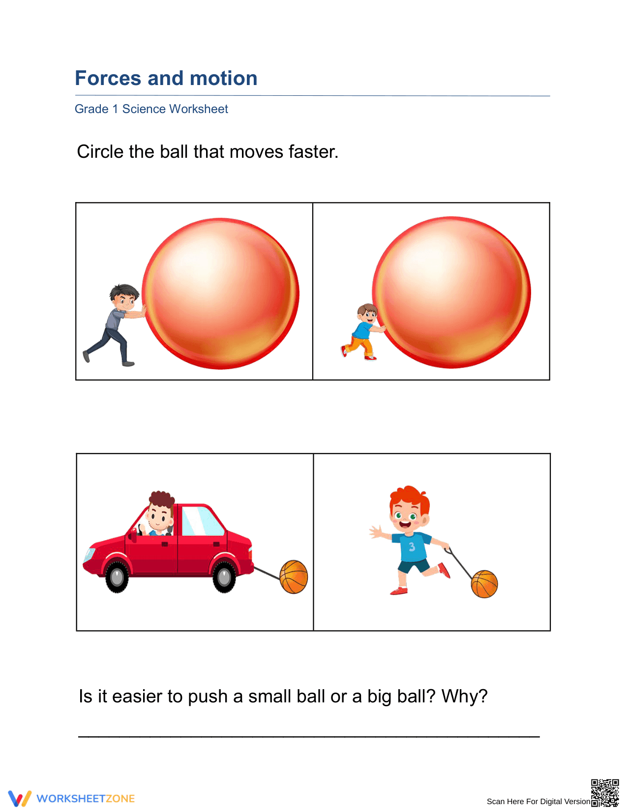 Essential Forces and Motion Worksheet | Grade 1 Science - Page 1