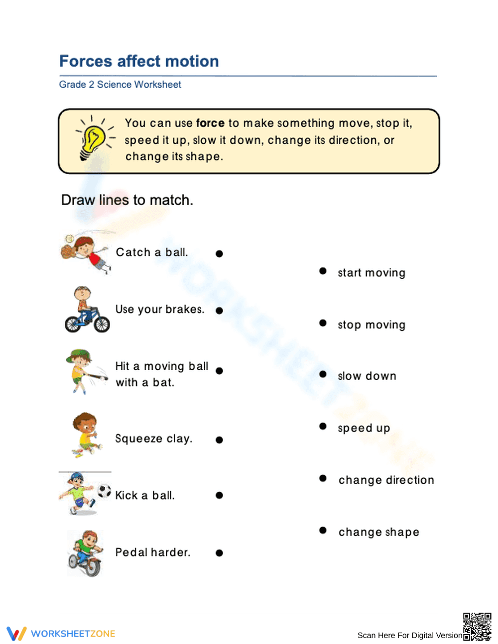 Essential Forces and Motion Matching Worksheet | Grade 1 - Page 1