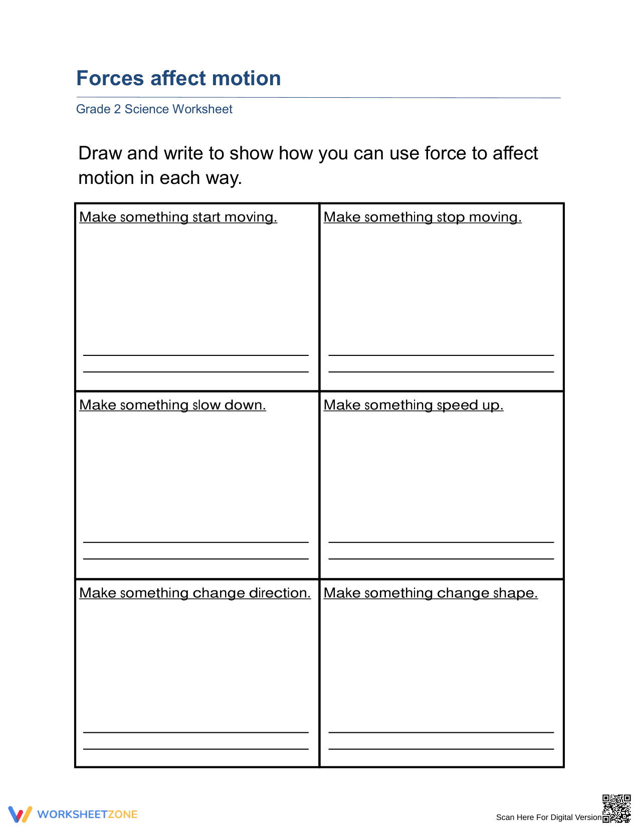 Printable Grade 2 Forces Affect Motion Drawing Worksheet - Page 1