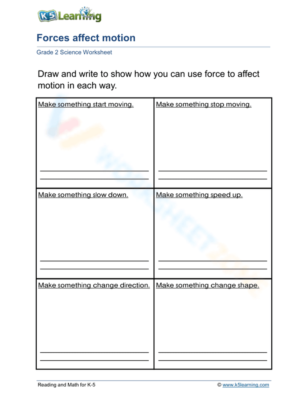 Printable Grade 2 Forces Affect Motion Drawing Worksheet - Page 1