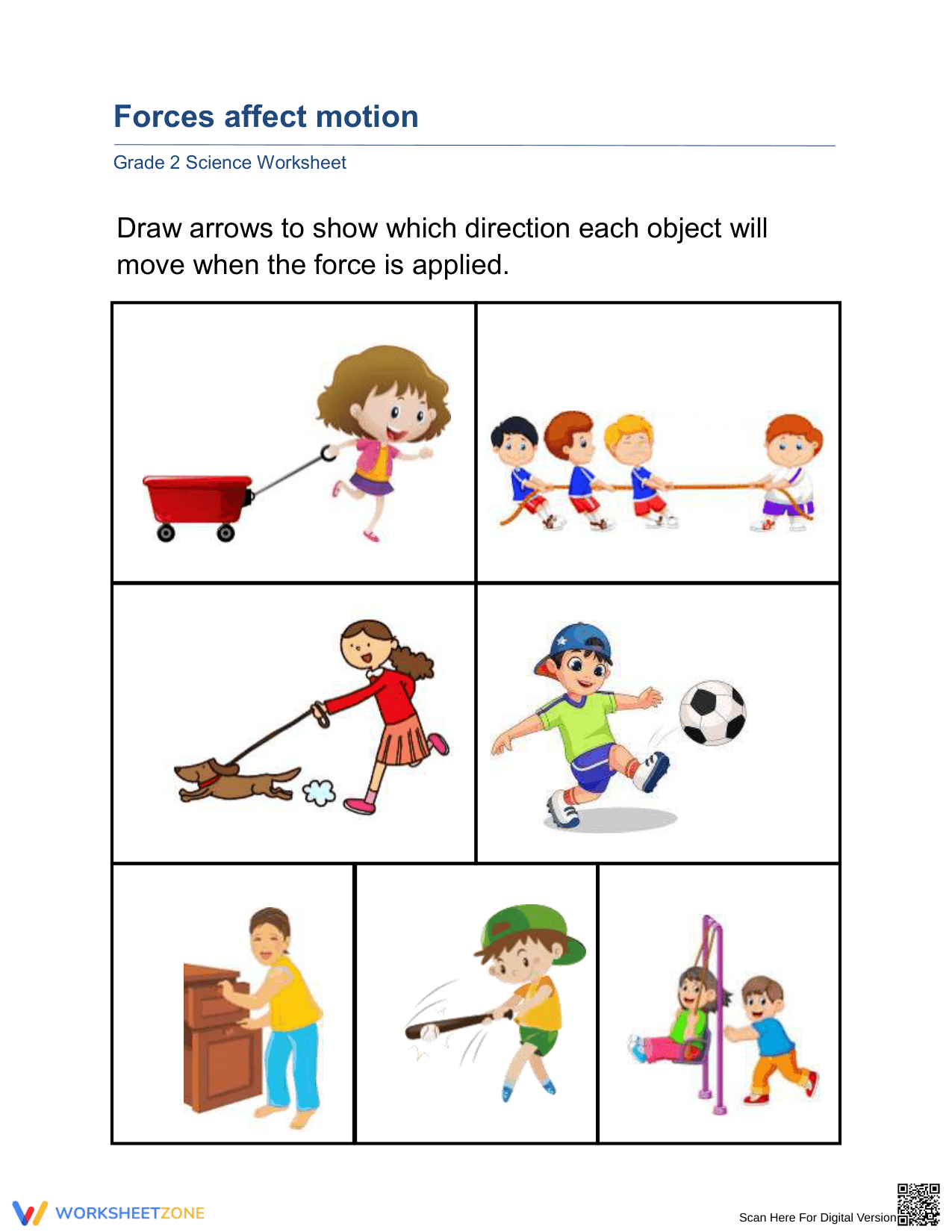 Essential Grade 2 Forces & Motion: Drawing Arrows Worksheet - Page 1