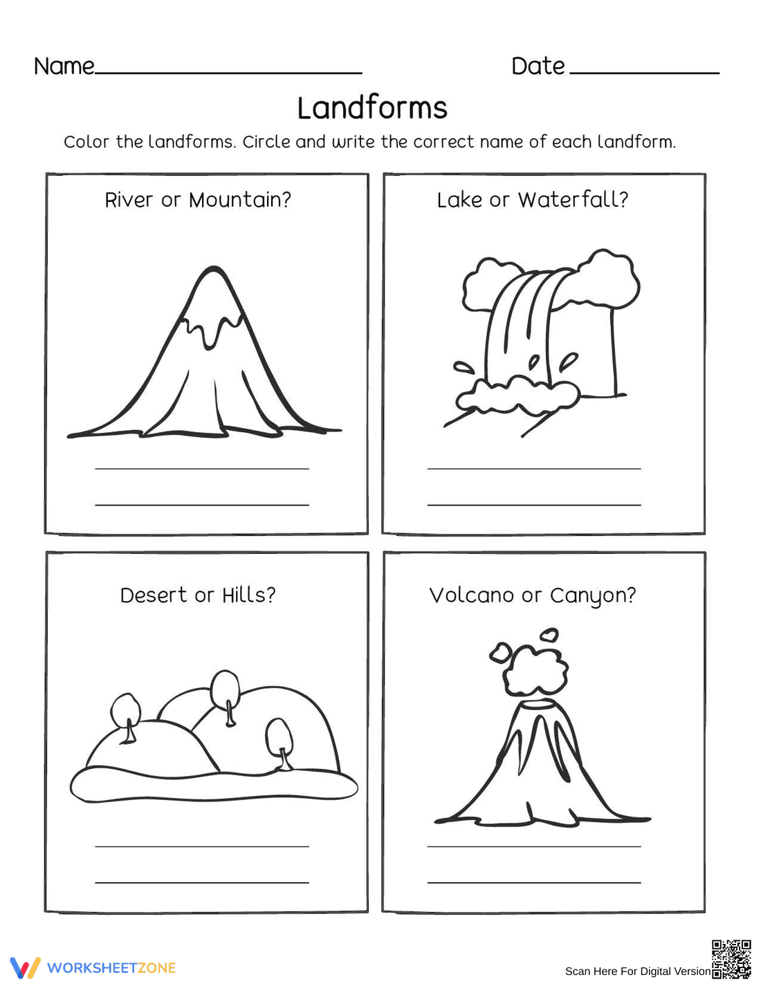 Essential Landforms Worksheet | Grade K-2 Science - Page 1