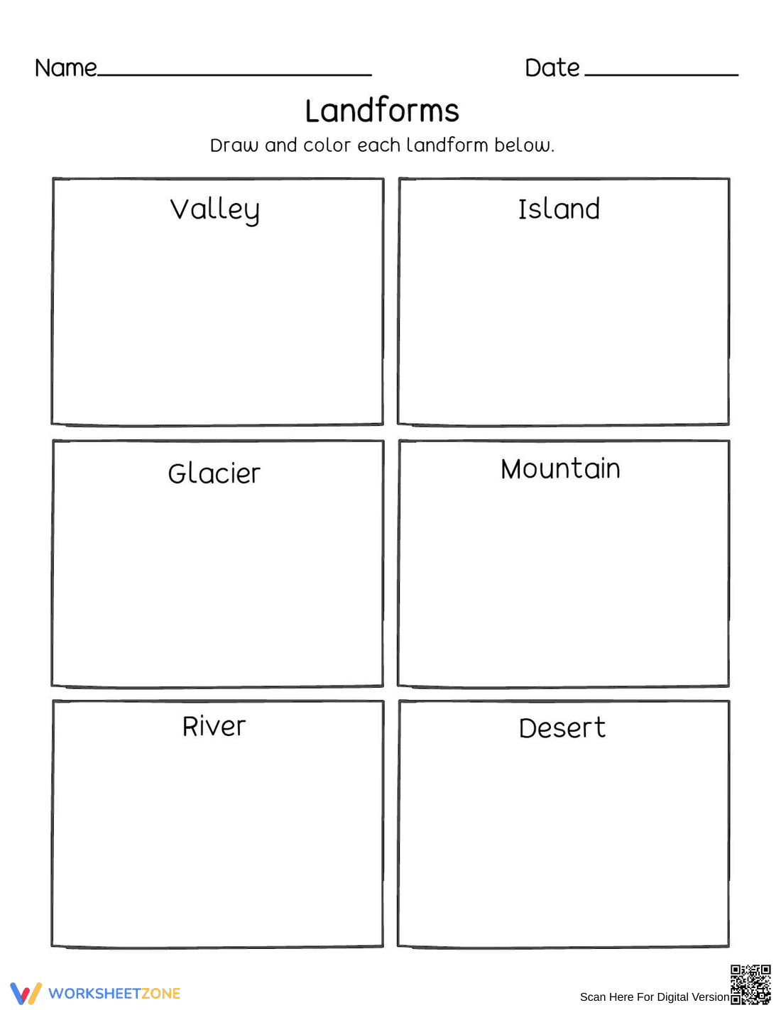 Essential Landforms Drawing Worksheet | Grades K-2 Science - Page 1