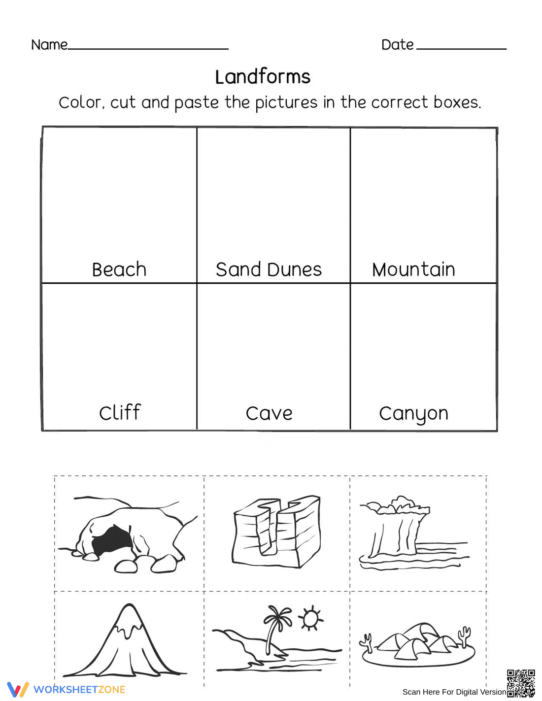 Essential Landforms Worksheet | Grade 1-2 Printable Ready - Page 1