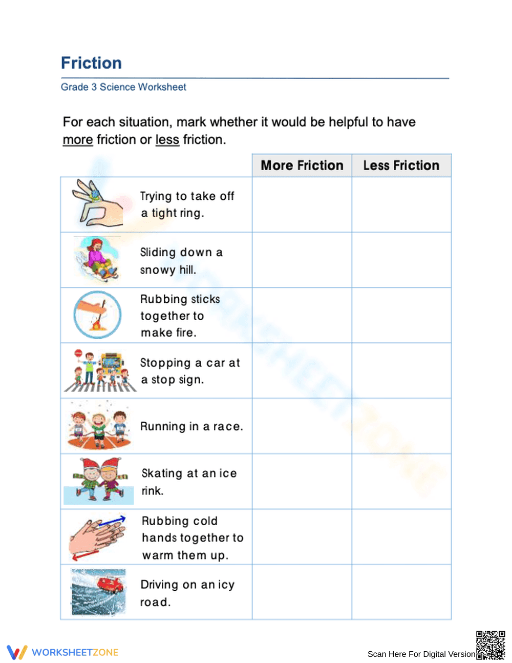 More Friction vs. Less Friction Worksheet - Page 1