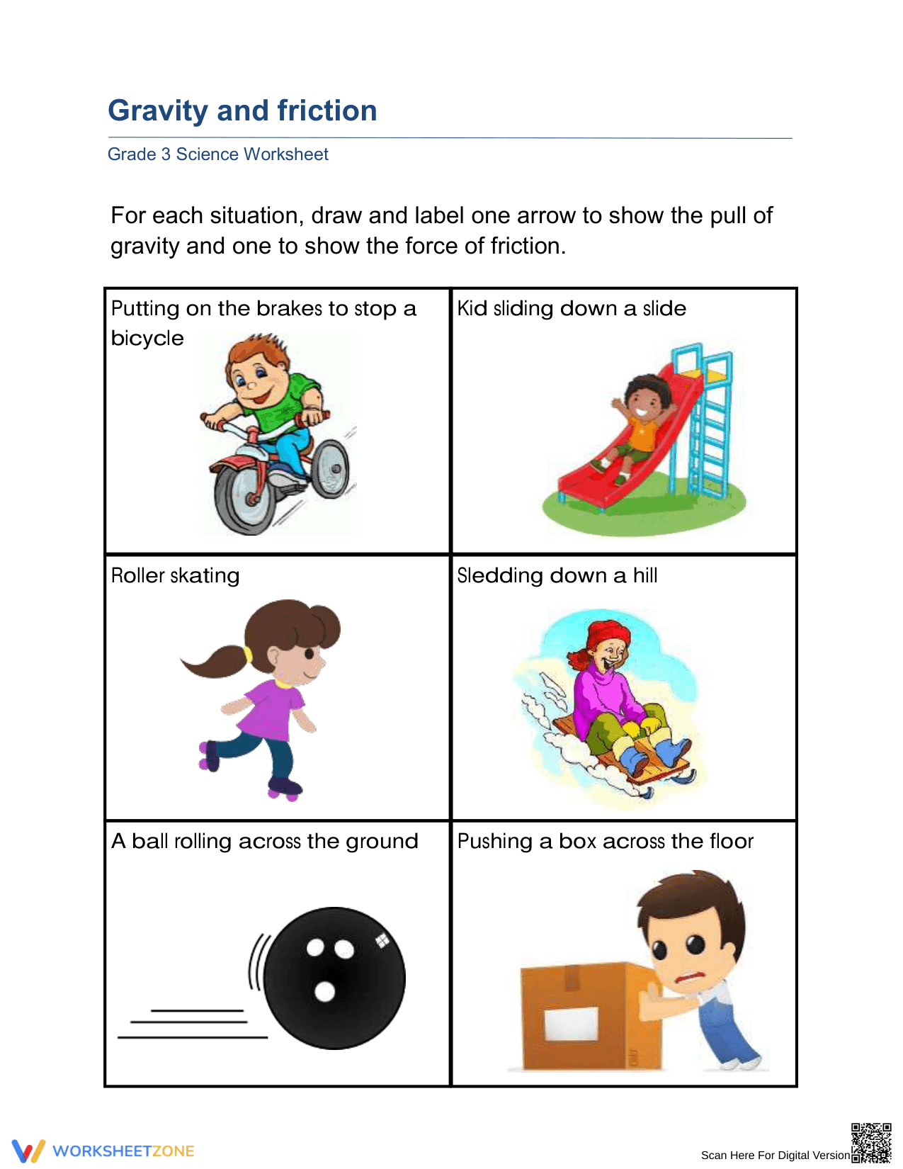 Grade 3 Gravity and Friction — Printable Essential Worksheet - Page 1