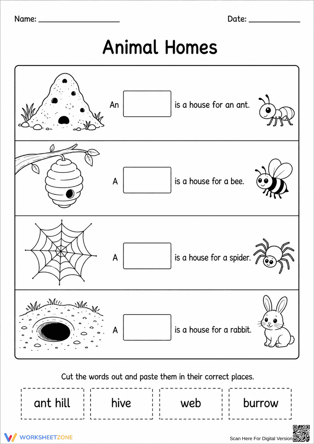 Animal Homes Worksheet | Essential Preschool Science - Page 1